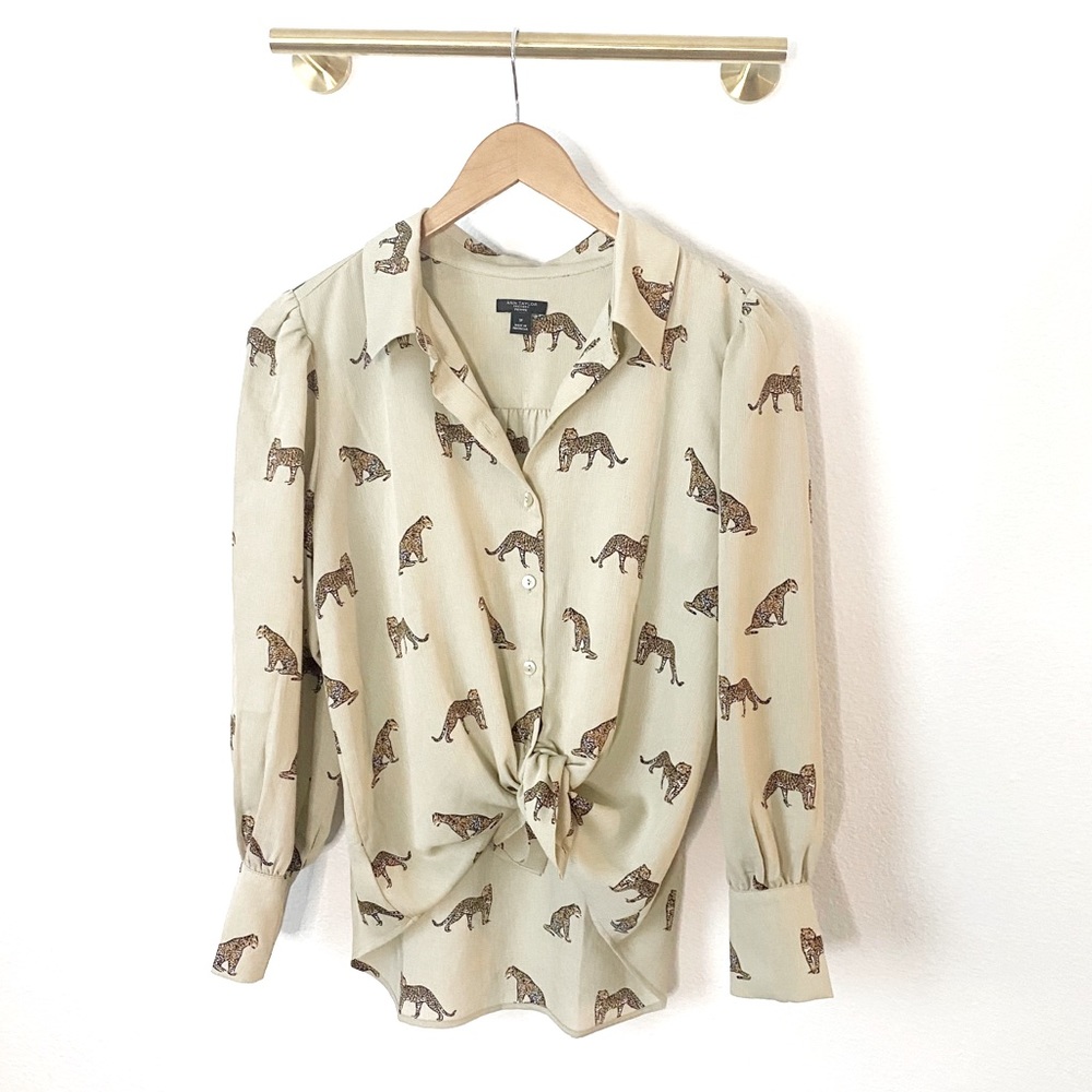 EUC Ann Taylor Leopard Print Puff Shoulder Blouse